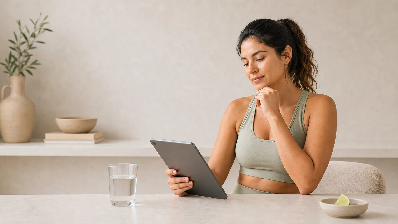 Mujer revisando su perfil de salud en una tablet